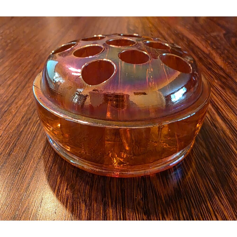 Flower Frog Vintage Carnival Glass Marigold Peach/Orange RARE MCM Maximalist